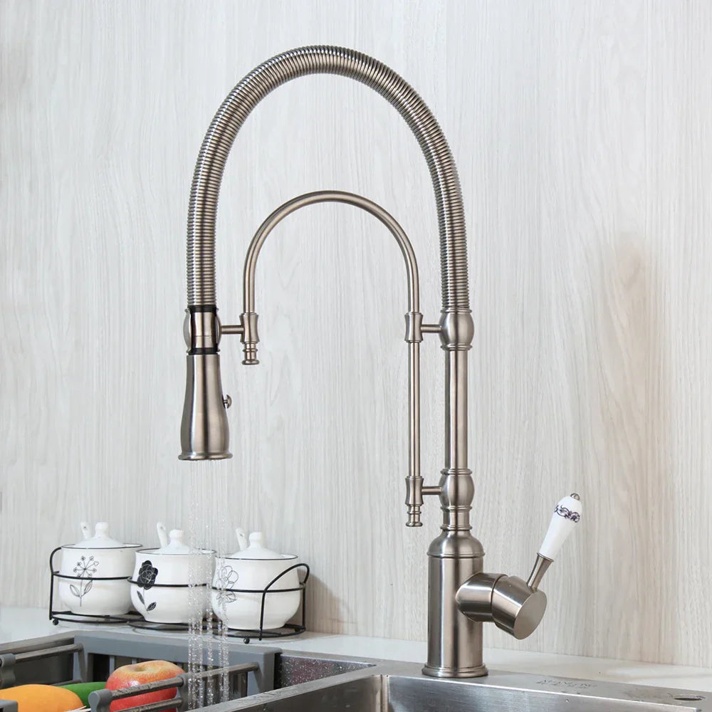 DecorBites™ Golden Kitchen Faucet Vessel Sink Swivel Mixer Tap with Pull Down Spring
