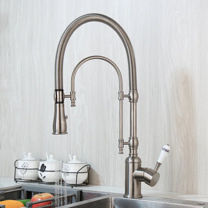 DecorBites™ Golden Kitchen Faucet Vessel Sink Swivel Mixer Tap with Pull Down Spring