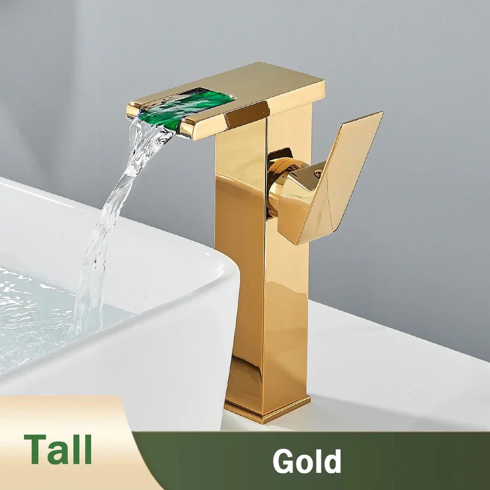 Decorbites™ LED Schwarzer Wasserfall Beckenarmatur: Deckengemontierter Hydroelektrischer Mischbatterie Hahn