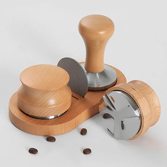 Decorbites™ Espresso-Verteiler Tamper mit Edelstahl-Puck-Sieb und Tamperstation