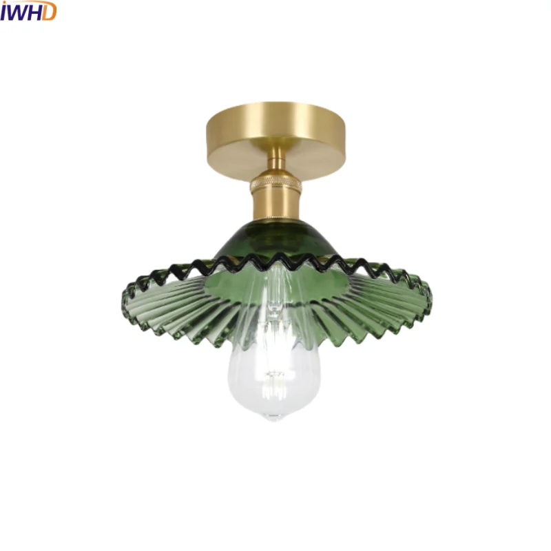 Green Glass Ceiling Light Copper Frame Kitchen
