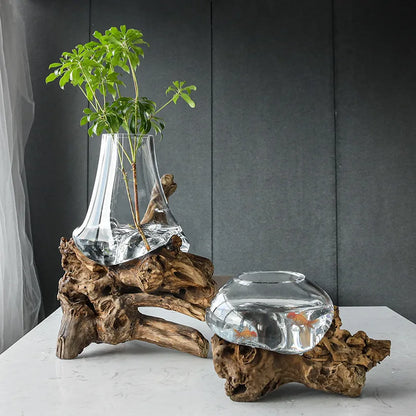 Decorbites™ Glas-Bonsai-Vase Hydroponik-Töpfe Kunst Holzrahmen Heimdekoration