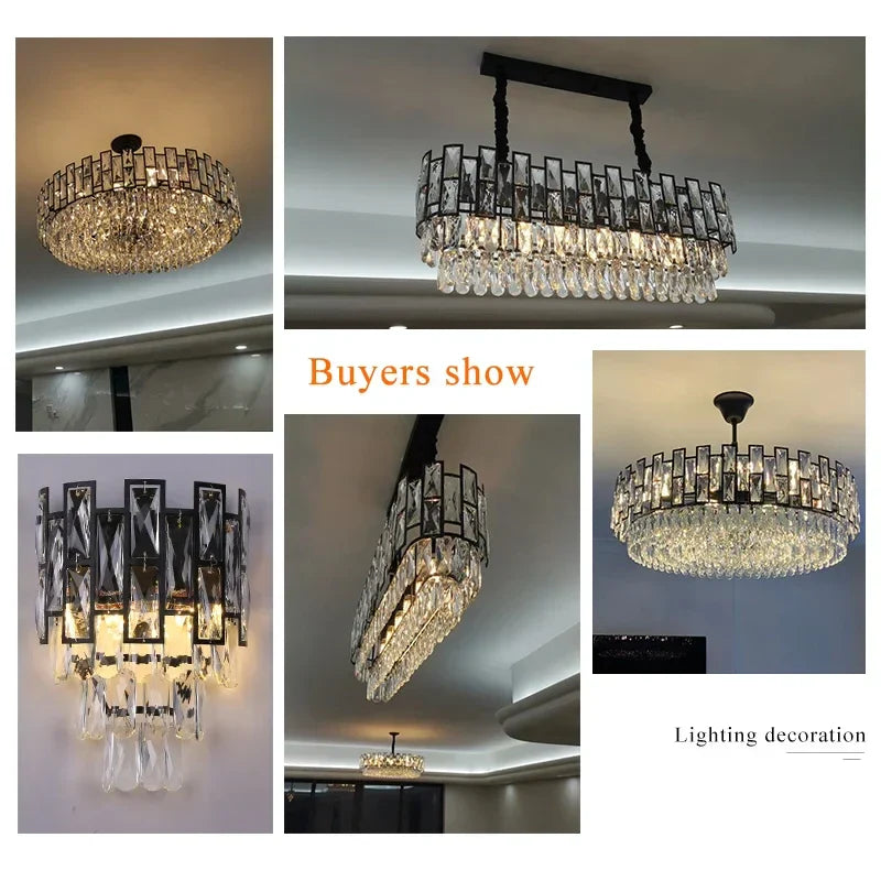 Decorbites™ Kristall-LED-Kronleuchter Schwarze Runde Pendelleuchte für Wohnzimmer Esszimmer Innenküche Schlafzimmer