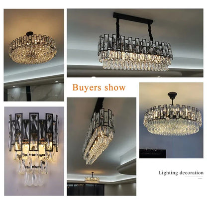 Decorbites™ Kristall-LED-Kronleuchter Schwarze Runde Pendelleuchte für Wohnzimmer Esszimmer Innenküche Schlafzimmer