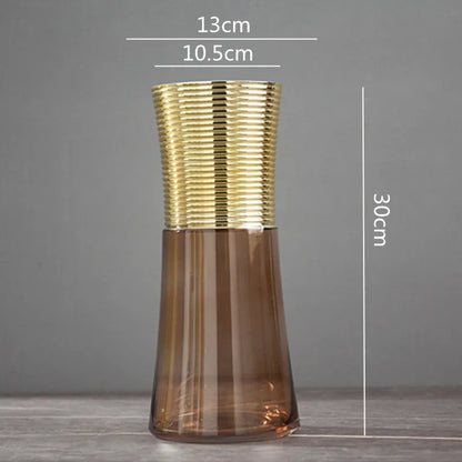 DecorBites™ Gold Metal Glass Vase: Round Transparent Terrarium for Home Decor & Flower Arrangement