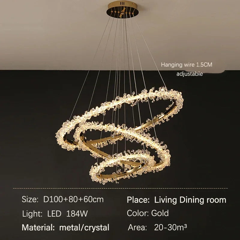 Decorbites™ Golden Round Crystal Chandelier | Nordischer Luxus-LED-Halo-Lüster für das Wohnzimmer