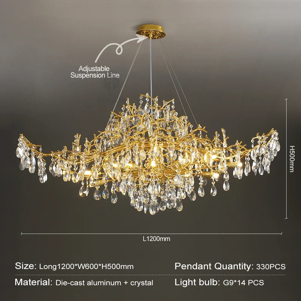 Decorbites™ Goldener Kristall-Kronleuchter – Moderner Luxus-Langlicht für Küche, Esszimmer, Wohnzimmer, Schlafzimmer