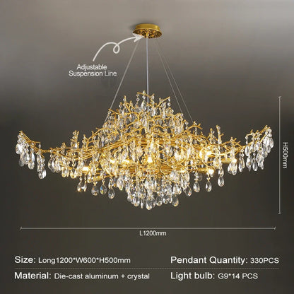 Decorbites™ Goldener Kristall-Kronleuchter – Moderner Luxus-Langlicht für Küche, Esszimmer, Wohnzimmer, Schlafzimmer