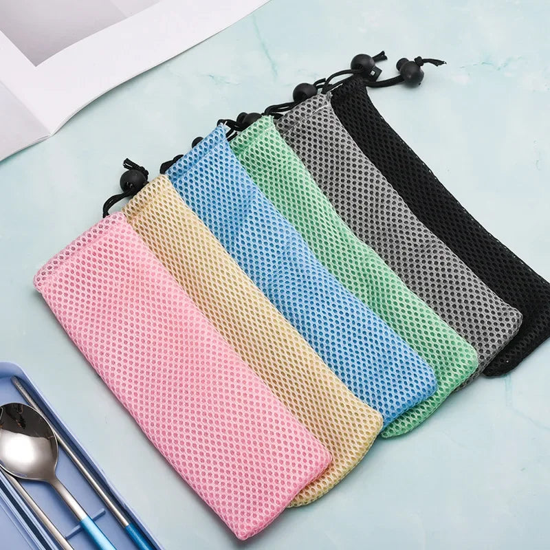 DecorBites™ Cotton Linen Cutlery Case Drawstring Bag for Travel and Home Dining