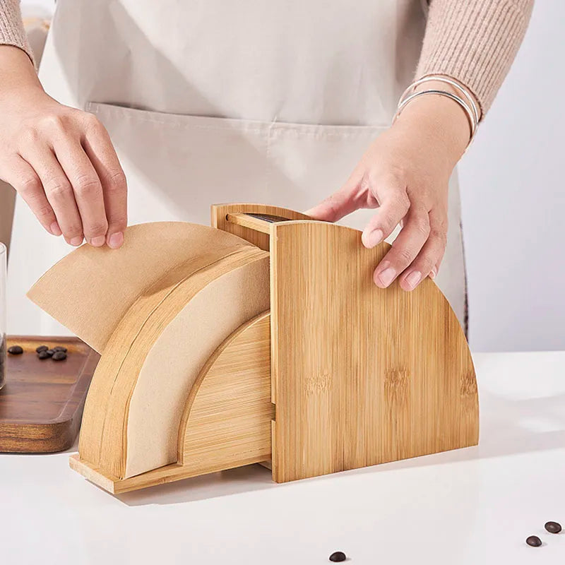 Decorbites™ Bambus-Kaffeefilter-Halter: Kapazität für 100 Stück mit staubdichtem Deckel