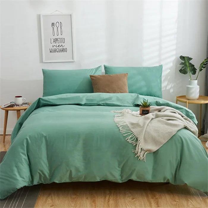 Decorbites™ Baumwoll-Wäsche-Set 4-teilig Doppel Queen Uni-Farbendecke Bezug Flaches Bettlaken