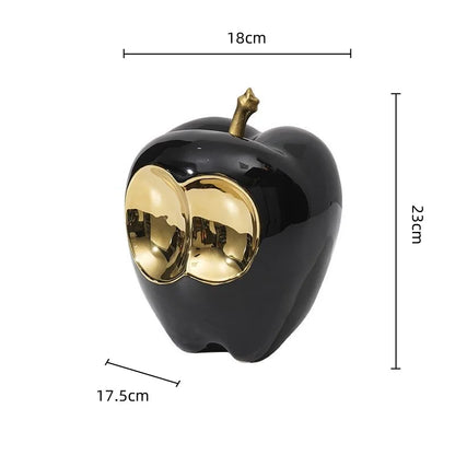 Decorbites™ Goldener Apfel-Skulptur: Abstrakte Keramik-Handarbeit Simuliertes Frucht-Figur Heimdekoration.