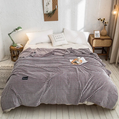 Decorbites™ Grauer Karo-Korallen-Fleece-Bettdecke - Einzel-/Queen-/King-Größe Gemütliche Flanell-Bettüberwurf