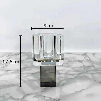 DecorBites™ Geometric Square Glass Vase Artificial Flowers Modern Floral Arrangement