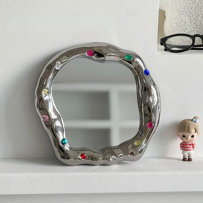 Decorbites™ Unregelmäßiger Rand Keramik-Make-up-Spiegel - Design mit farbigen Steinen - Wohnraumausstattung