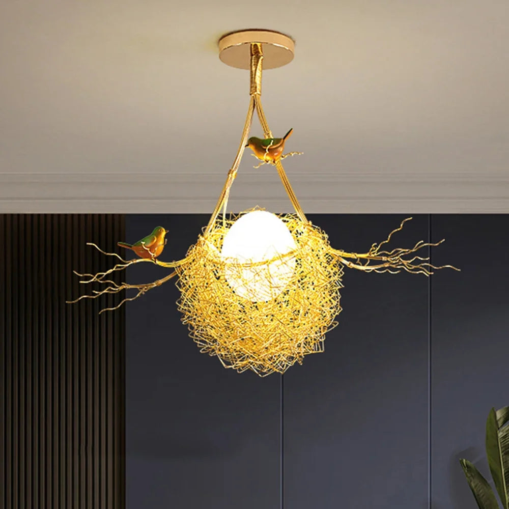 Decorbites™ Goldener LED-Kronleuchter Vogelnester für modernes Cottagecore-Wohnzimmer-Dekor