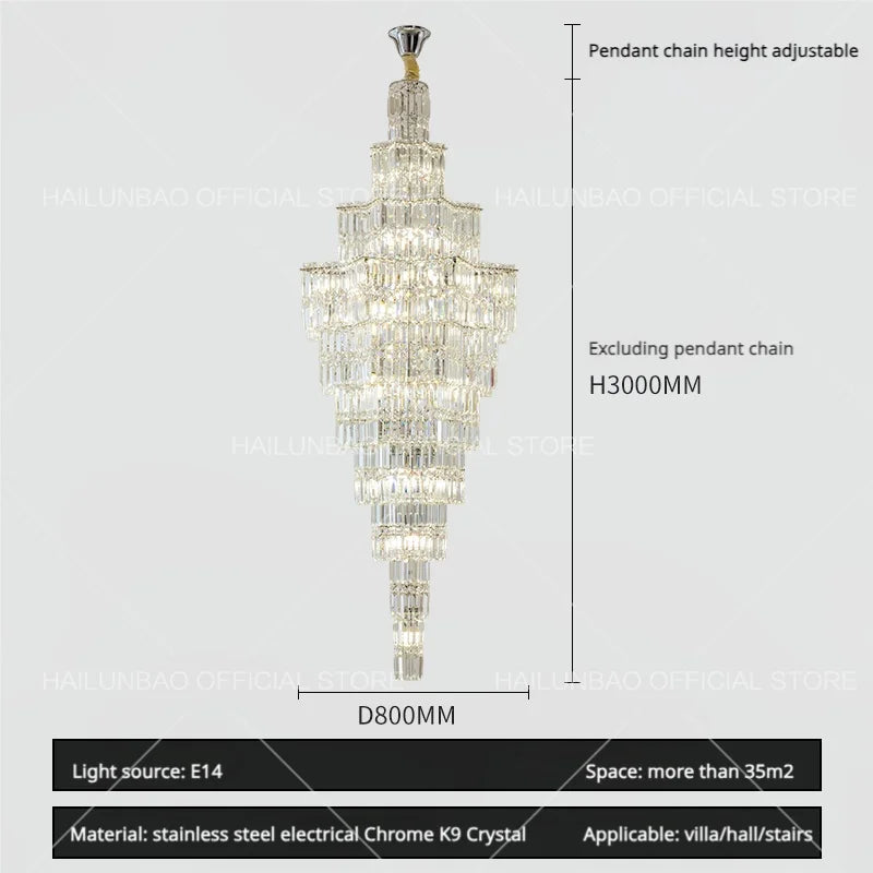 Decorbites™ Kristall-Treppenhaus-Lüster: Luxuriöser europäischer Stil für das Wohnzimmer einer Villa