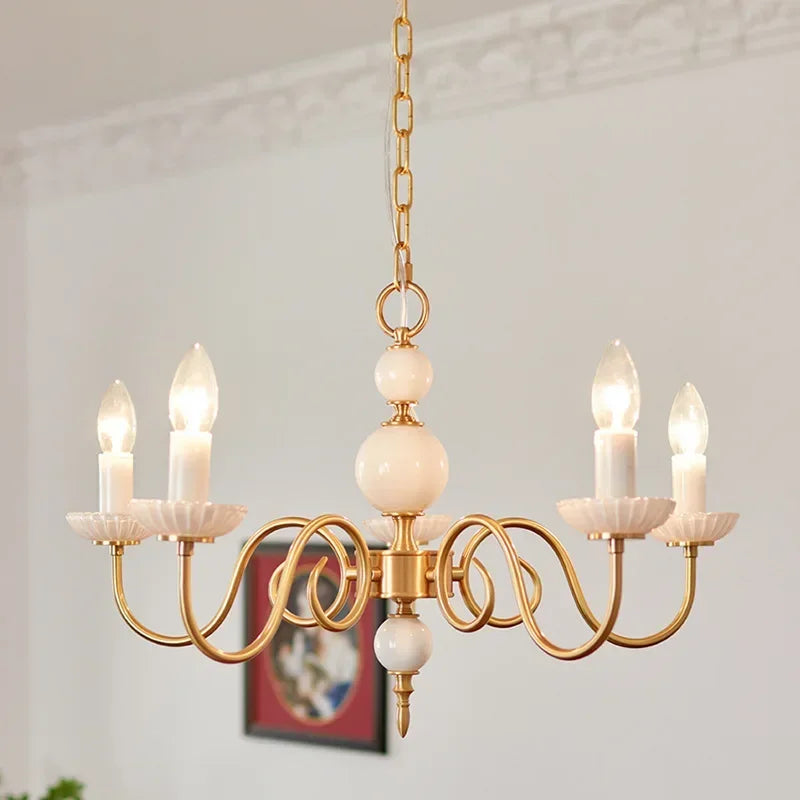 Decorbites™ Sahneweiße LED-Kronleuchter, Retro-Kupfer-Hängeleuchte für die Einrichtung des Hauses