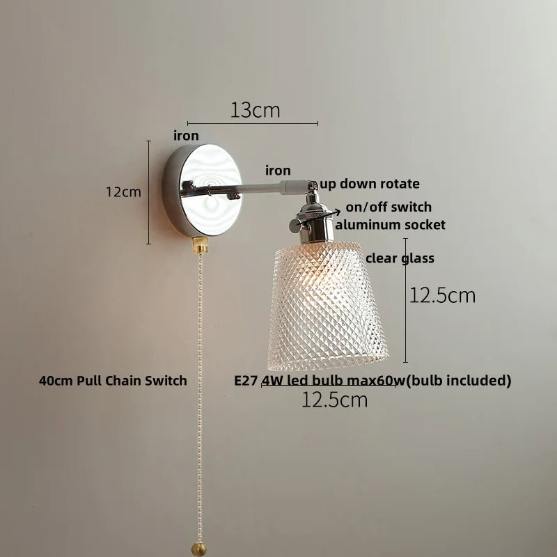 DecorBites™ Crystal Iron LED Wall Light Modern Bedside Lamp Clear Glass Wandlamp