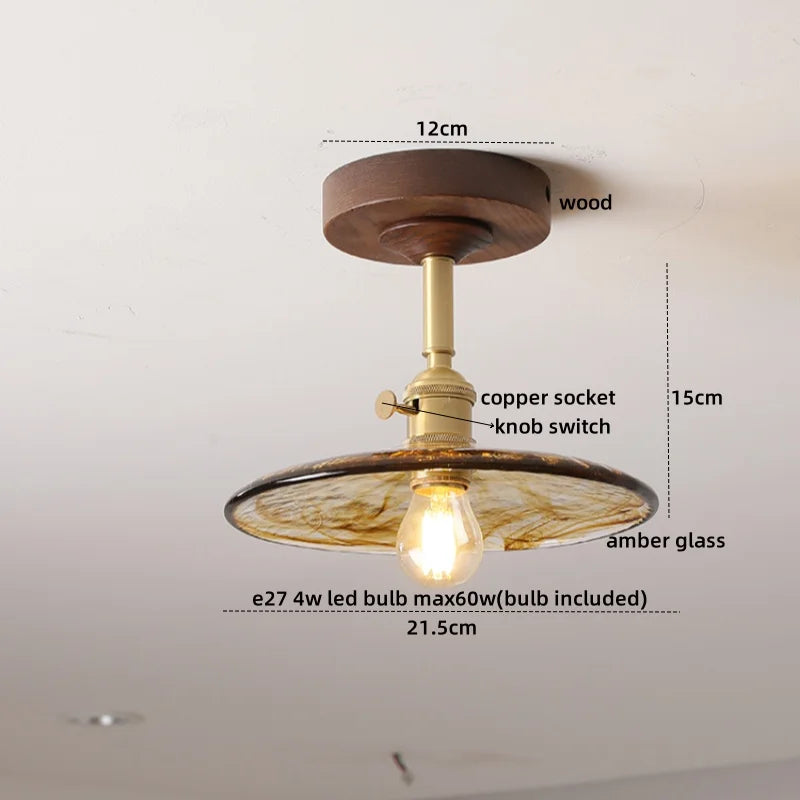 Nordic Glass Wood Ceiling Light For Foyer