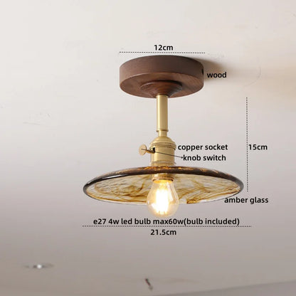 DecorBites™ Green Glass LED Ceiling Lights: Modern Copper Wood Indoor Lamp