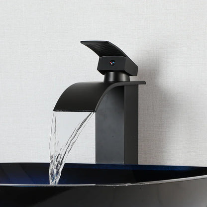 DecorBites™ Gradient Blue Glass Basin Faucet Set with Waterfall Mixer Taps