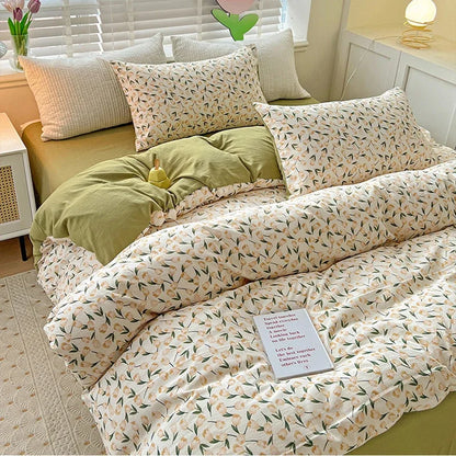 DecorBites™ Double-Layer Yarn Printed Cotton Quilt Cover Set - Queen/King/Double/Single Bed