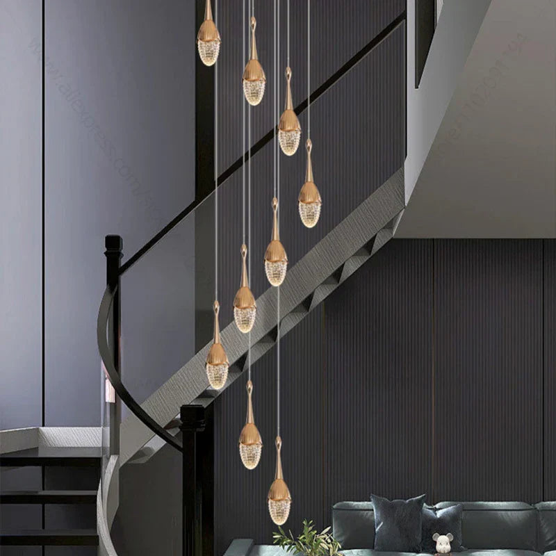 Decorbites™ Gold LED Treppenhaus-Kronleuchter | Luxuriöse große Pendelleuchte für das Wohnzimmer
