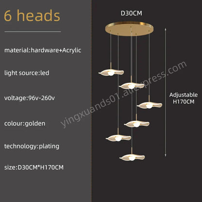 Decorbites™ Goldene Akryl-Kronleuchter LED-Hängeleuchte Moderne Treppenhaus-Wohnzimmer-Beleuchtung