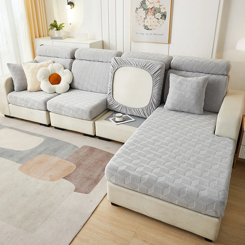 DecorBites™ Jacquard Sofa Seat Cover: Stretchable, Washable & Removable Protector