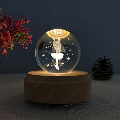 DecorBites™ Crystal Ball Music Box: Rotating Light Projection, Birthday & Valentine's Day Gift