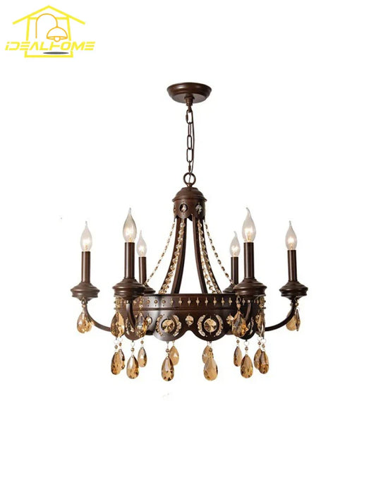 DecorBites™ Iron Art Crystal Candle Chandelier LED Lighting for Living Room Bedroom Bar