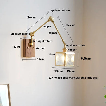 DecorBites™ LED Walnut Wood Cube Glass Wall Light with Pull Chain Switch
