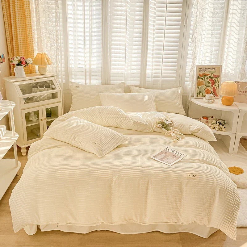 DecorBites™ Bubble Yarn Fabric Double-sided Duvet Cover Set with Sheets for Soft Comfort