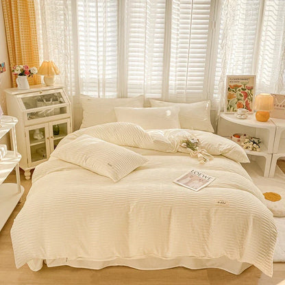 DecorBites™ Bubble Yarn Fabric Double-sided Duvet Cover Set with Sheets for Soft Comfort