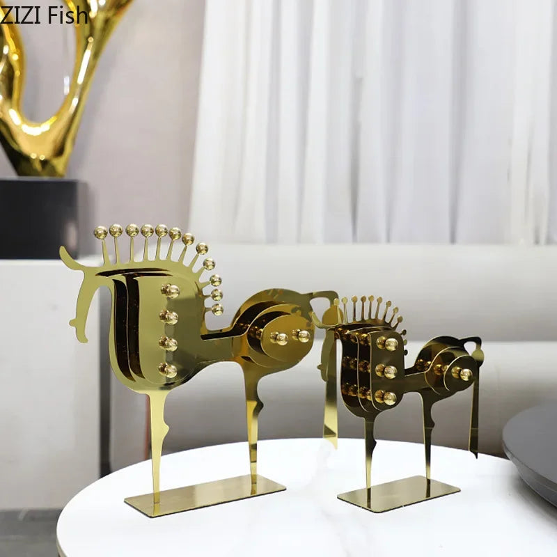 Decorbites™ Goldener Pferde-Metall-Tierskulptur Schreibtisch-Dekoration