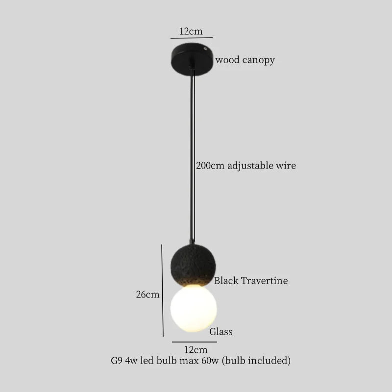 Decorbites™ Glas-Kugelleuchte LED-Hängeleuchte Vintage Gelber Travertin Hanglampe