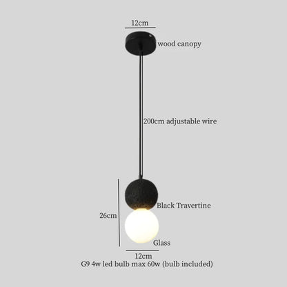 Decorbites™ Glasball-LED-Pendantleuchten Schwarz Travertin Wabi Sabi Hängelampe