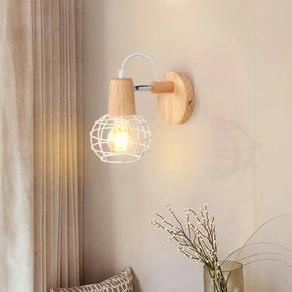 Decorbites™ Industrielle LED Holz Wandlampe E27 Retro Nachttischlampe Vintage Innenbeleuchtung