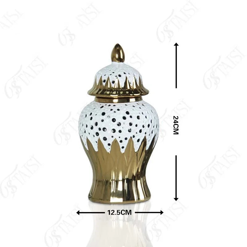 DecorBites™ Elegant Golden Porcelain Jar for Home Decoration and Storage