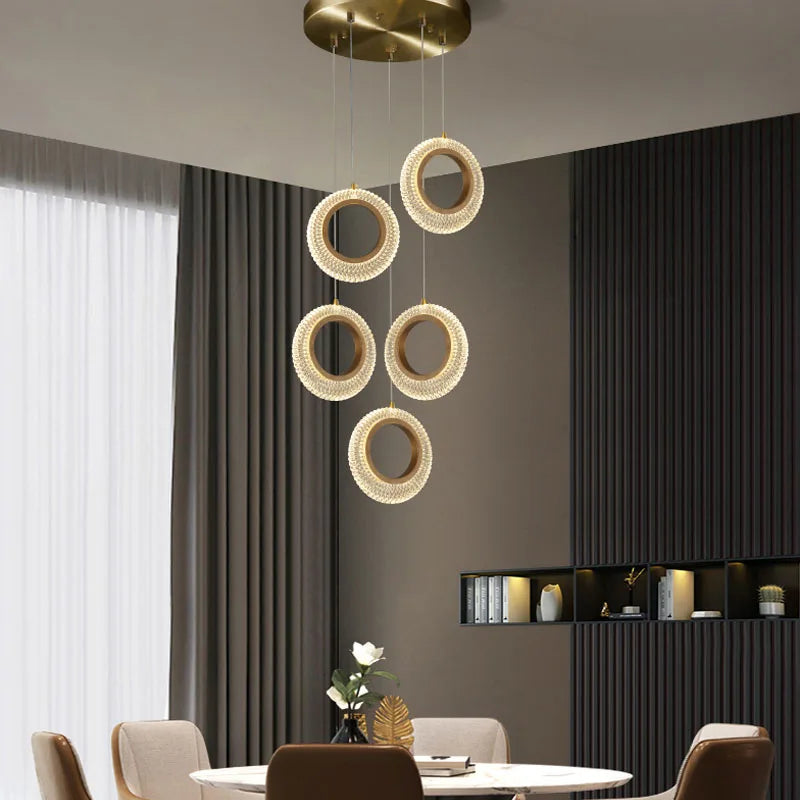 Decorbites™ Kristallring-LED-Kronleuchter: Moderne Gold-Küchenbeleuchtung für Treppenhaus, einfache Innen-Hängeleuchte