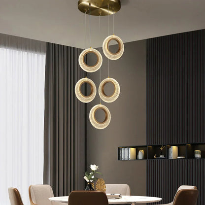 Decorbites™ Kristallring-LED-Kronleuchter: Moderne Gold-Küchenbeleuchtung für Treppenhaus, einfache Innen-Hängeleuchte