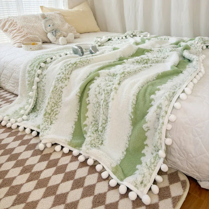 Decorbites™ Jacquard Flauschiger Ball-Spitzen-Decke | Doppelseitig Flauschig Warme Sofabezug