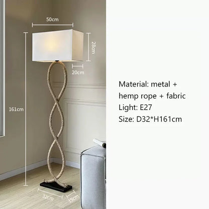 Decorbites™ Hanfseil-Stoffschirm LED Stehlampe im nordischen Retro Wabi-Sabi Stil