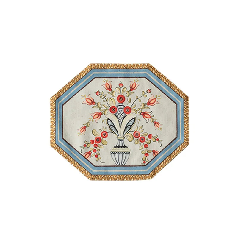 Decorbites™ Barock-Blumen-Fransen-Placemat-Set – Luxuriöse Baumwoll-Leinen-Retro-Sechseck-Tischsets