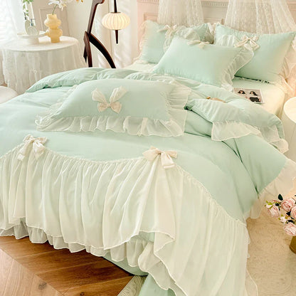Decorbites™ Korean Lace Bogen-Bettwäsche-Set: Luxuriöse Prinzessinnen-Steppdecke für Mädchen Hochzeit Heimtextilien