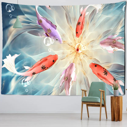 Decorbites™ Tintenlotus-Koi-Gobelin: Boho-Ästhetik Psychedelische Raumkunst Hippie-Dekoration