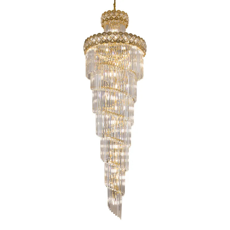 Decorbites™ Gold Edelstahl Kristall-Kronleuchter für die Beleuchtung langer Villen-Treppenhäuser