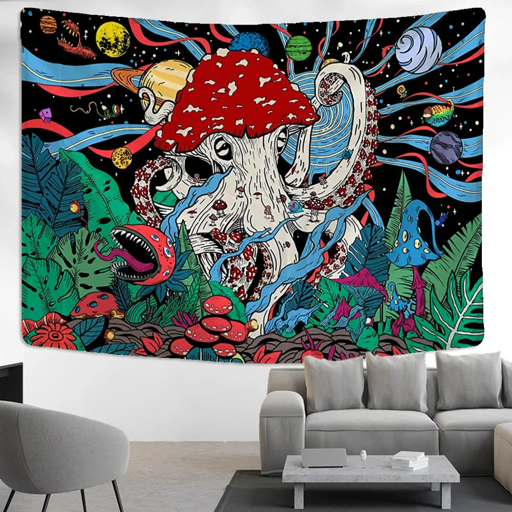 DecorBites™ Abstract Mushroom Tapestry Wall Hanging for Psychedelic Room Decor