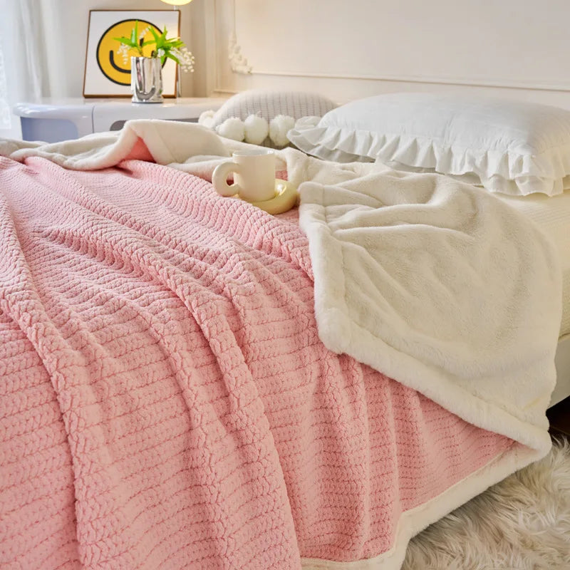 DecorBites™ Cozy Faux Rabbit Fur Blanket, Soft Fluffy Quilt for Single, Anti-Static Warm Throw